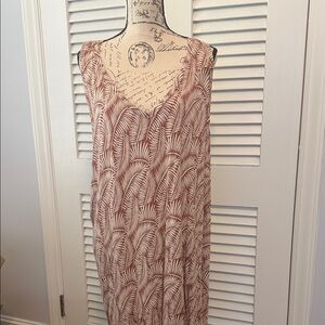 Lane Bryant Brown Leaf-Print Maxi Slip Dress